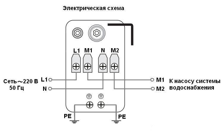 Схема электрическая подключения реле насосной станции